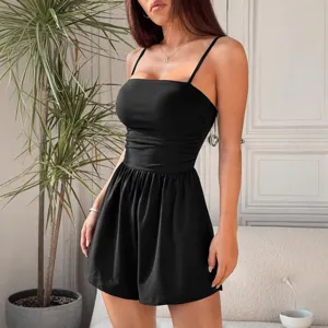Women Summer Spaghetti Strap Strapless Backless Romper Casual Black Jumpsuit Sexy Clubwear
