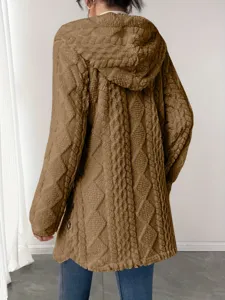 Women winter solid hooded fleece cardigan casual long sleeve button jacket comfortable daily wear