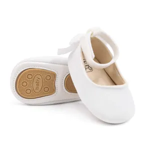 White velvet baby princess shoes with bow soft sole infant walking shoes detail shot