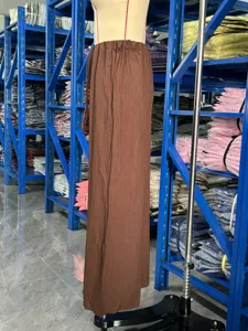 Casual solid color textured wide-leg pants featuring high waist and convenient drawstring design.