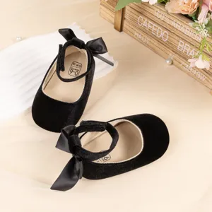 Black velvet baby princess shoes with bow soft sole infant toddler shoes for cute baby girls