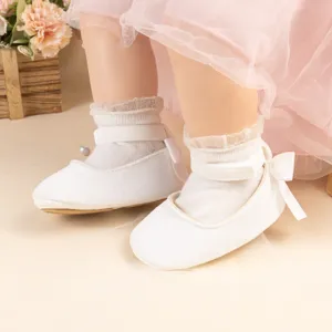 Cute velvet baby princess shoes with bow soft sole infant toddler shoes spring autumn.
