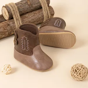 Bottes de cow-boy pour bébé en cuir PU avec broderie, chaussures confortables pour tout-petit.