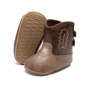Bottines de cowboy pour bébé avec broderie mignonne, doublure polaire et semelle antidérapante.