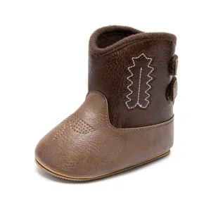 Bottes de cowboy pour bébé en cuir PU avec détails brodés et doublure douce pour les tout-petits.