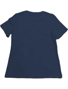 Detailed view of the solid dark blue short sleeve t-shirt back showcasing ribbed fabric texture.