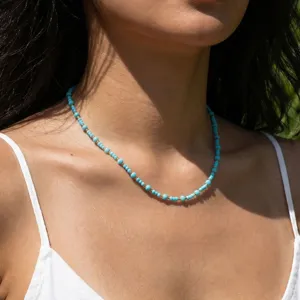 Böhmische blaue Perlenkette für Damen, eleganter Chokerschmuck für den Strandurlaub.