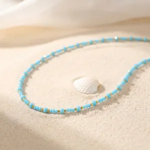 Böhmische blaue Perlen Edelstahl Halskette für Damen, stilvoller Strand Schmuck Hauptansicht