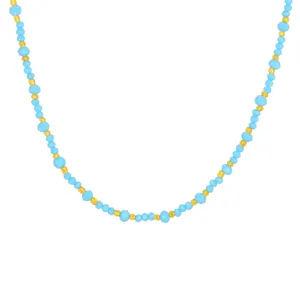 Böhmische blaue Perlenkette mit goldenen Metallabstandshaltern für Damen Schmuck elegant