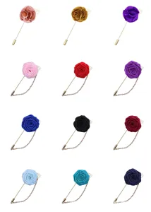 Broche épingle à revers en tissu rose multicolore, accessoires de fleur de col de costume exquis.