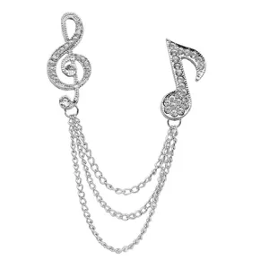 Élégante broche double note de musique en strass chaîne pince de col pour costume homme.