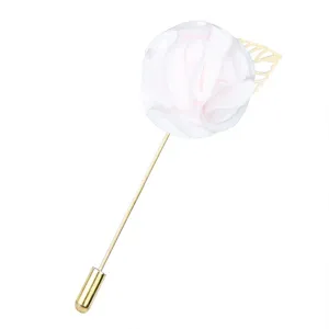 Élégante épingle de revers fleur en tissu blanc rose longue aiguille broche costume