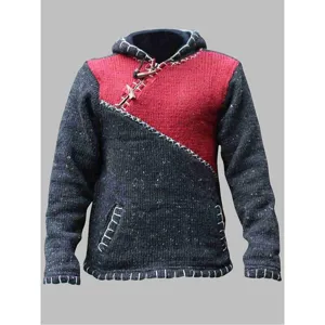 Pull en tricot à capuche et blocs de couleur pour homme veste sweat patchwork casual