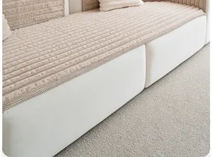 Thick striped plush sofa cushion detail view, cozy cream style anti-slip cover.
