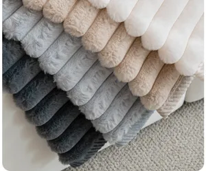 Thickened faux rabbit fur sofa cushion detail, warm winter plush slipcover, multi-color.