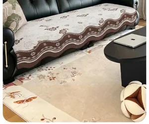 Chenille Sofabezug im Retro-Stil mit Wellenrand, rutschfester Schutz für alle Jahreszeiten.