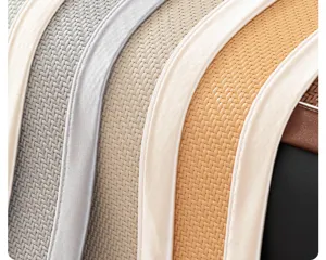 Close-up detail shot of cooling rattan sofa cushion, showing exquisite weaving and edge trim.