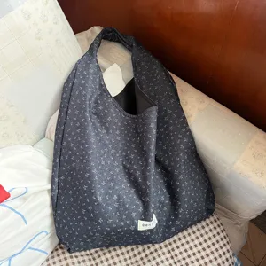 Korean style dark floral hobo shoulder bag casual versatile tote shopping bag daily use