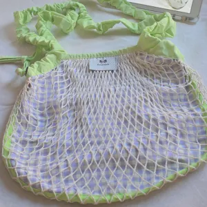 Spring summer women nylon plaid mesh shoulder crossbody bag, cute dopamine style detail view.