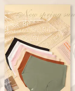 Seamless ice silk panties for women, mid-waist breathable comfort briefs in multi colors.