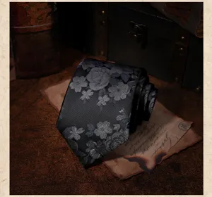 Corbata floral vintage para hombre, corbata de patron oscuro de negocios para traje.