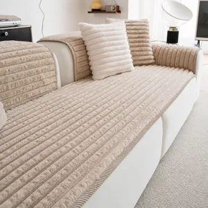 Winter Warm Rabbit Faux Fur Sofa Cushion Cover Thickened Striped Plush Slipcover Modern Minimalist Living Room Home Decor