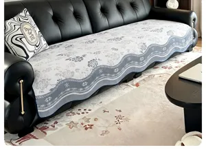 Vintage Chenille Sofabezug mit Blumenmuster und unregelmässiger Wellenkante für das Wohnzimmer