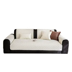 Chenille sofa cover set, quilted anti-slip cushion for living room furniture decor.