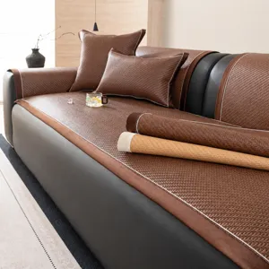 Summer Cooling Rattan Sofa Mat Modern Luxury Breathable Non-Slip Sofa Cushion Cover For Living Room Home Furniture Protection