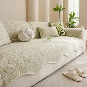 Alfombrilla de Sofá de Seda de Hielo Funda de Sofá de Verano Diseño de Hoja Antideslizante Decoración