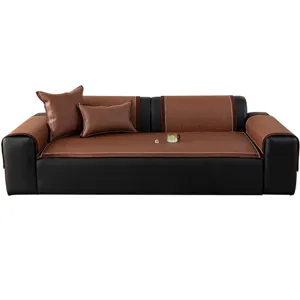Cooling rattan sofa mat for summer slip-resistant straight sofa cover protector pad
