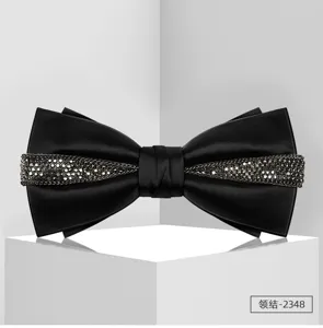Farfallino nero uomo matrimonio strass cristallo smoking cravatta da festa moda 1pz
