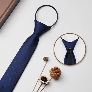 Uomo cravatta con zip a righe blu affari tempo libero cravatta comoda larghezza 6cm