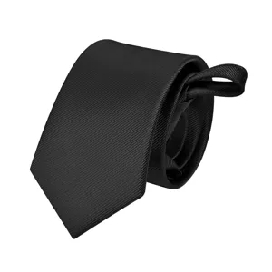 Cravatta nera classica da uomo con zip e trama in tessuto twill fine ed elegante.