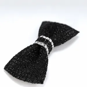 Lusso nero strass farfallino uomo matrimonio formale sposo festa papillon scintillante