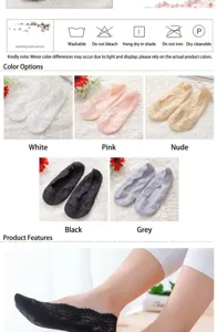 Women lace boat socks summer thin non-slip invisible cotton mesh breathable socks.
