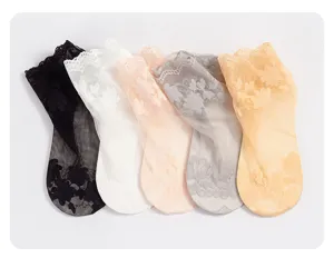 Mujeres verano calcetines cortos finos de encaje malla transpirables flores set de 5