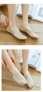 Women lace boat socks thin summer breathable cotton bottom anti slip shallow mouth socks