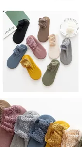 Women thick thermal socks winter cozy lace ruffle short socks multi-color comfortable floor wear