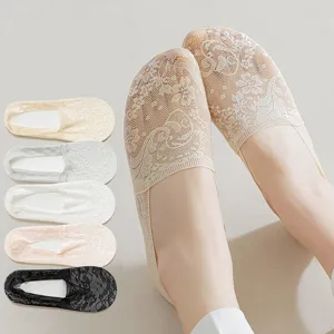 Women's Cotton Lace Boat Socks Spring Summer Thin Breathable Anti-Slip Low Cut Invisible Socks Casual Hosiery