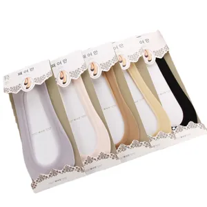 Women ice silk boat socks summer thin low cut invisible socks anti slip 5 pairs set