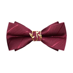 Papillon da uomo bordeaux con anello centrale a foglia d'oro per matrimonio ed abiti.