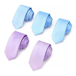 Set di 5 eleganti cravatte da uomo in tonalità azzurre e viola, perfette per abiti formali.