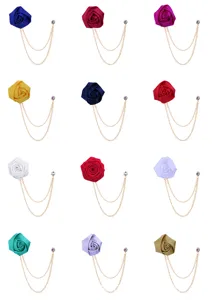 Fabric rose brooch for men suit lapel pin with double chain elegant wedding party accessories