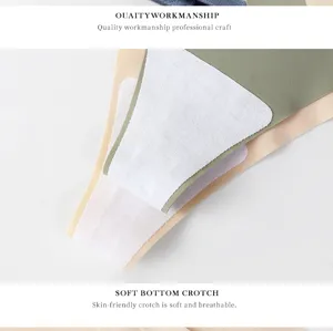 Detailed close-up view of women seamless breathable ice silk thong crotch soft material.