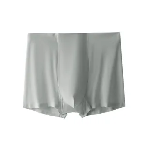 Detail view of ultra-thin ice silk seamless men boxer briefs, breathable solid color design.
