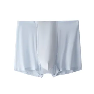 Men's ice silk seamless boxer briefs detail, ultra-thin breathable solid color underwear.