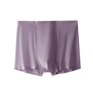 Men's ice silk seamless ultra thin solid color boxer briefs detail view comfortable breathable.