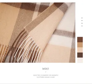 Classic cashmere blend plaid scarf for women, soft winter warm fringed scarf style.