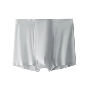 Men's ice silk seamless boxer briefs ultra-thin breathable solid color underwear detail